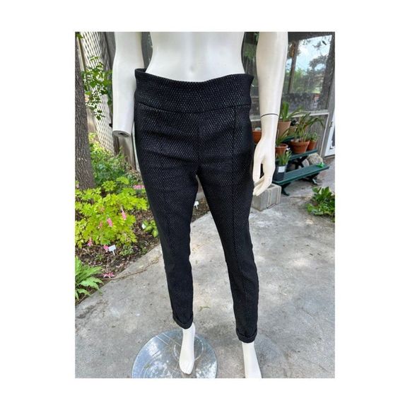 Lord & Taylor Kelly Pull On Black Stretch Trousers Silver Metallic Flat Front 14 - Picture 2 of 14